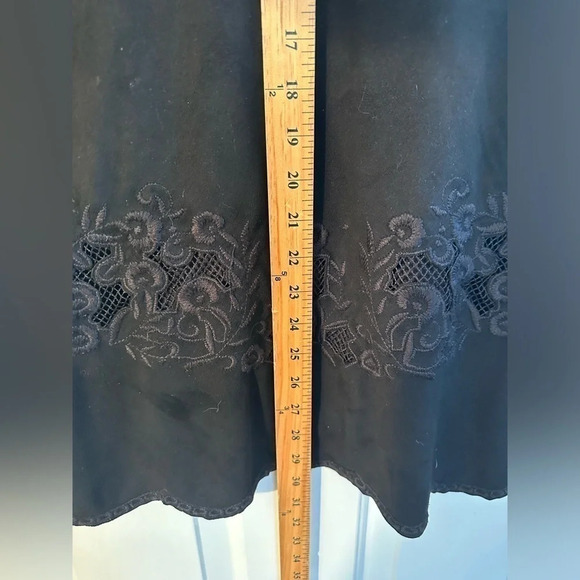 ZARA WOMEN FAUX SUEDE Black Medium Embroidery Short Sleeve Dress Cut Out - Picture 8 of 11